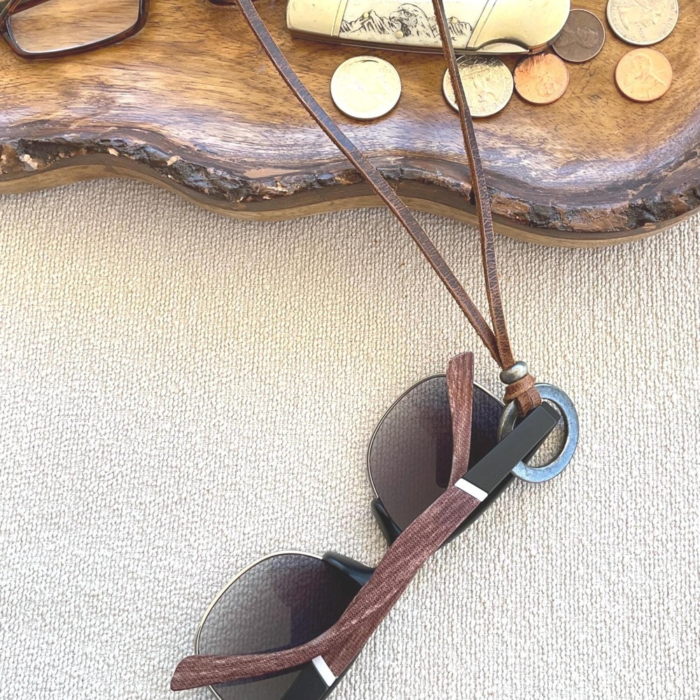 Manly Soft Rich Brown Suede Eyeglass Chain: silver loop, Adjustable Lanyard - Picture 11 of 11